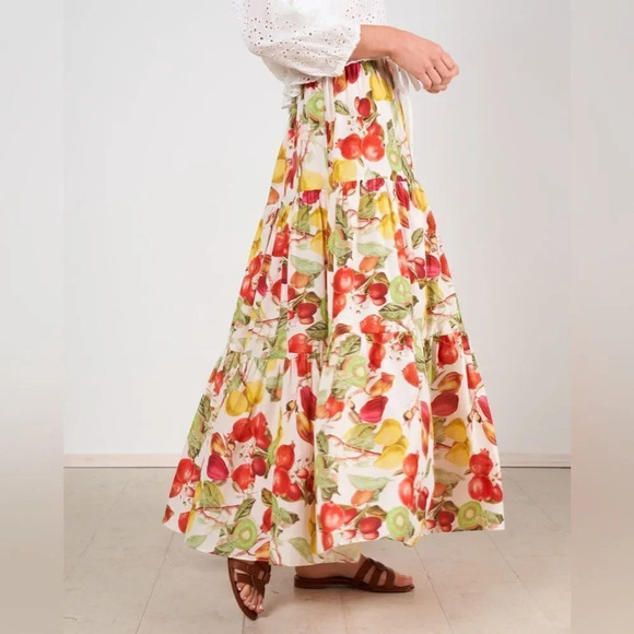 Cara Cara Women's 100% Cotton Tropical Fruit Ivory Melaine Midi Skirt Size XS - Picture 2 of 8